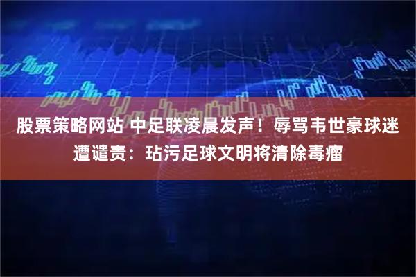 股票策略网站 中足联凌晨发声！辱骂韦世豪球迷遭谴责：玷污足球文明将清除毒瘤